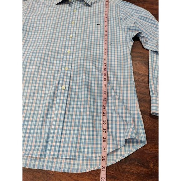 Vineyard Vines Slim Fit Blue Gingham Plaid Long Sleeve Tucker Shirt Men's Large - Picture 8 of 9